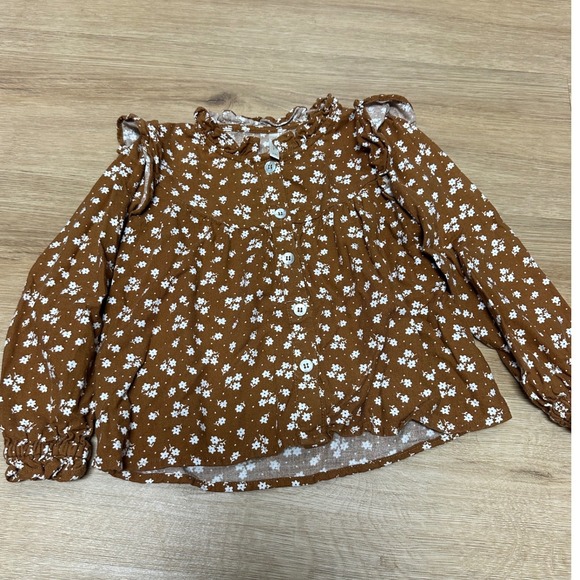 Rylee + Cru Other - Rylee + Cru Girls Floral Blouse Rust Brown Long Sleeve Ruffle Top 4-5Y